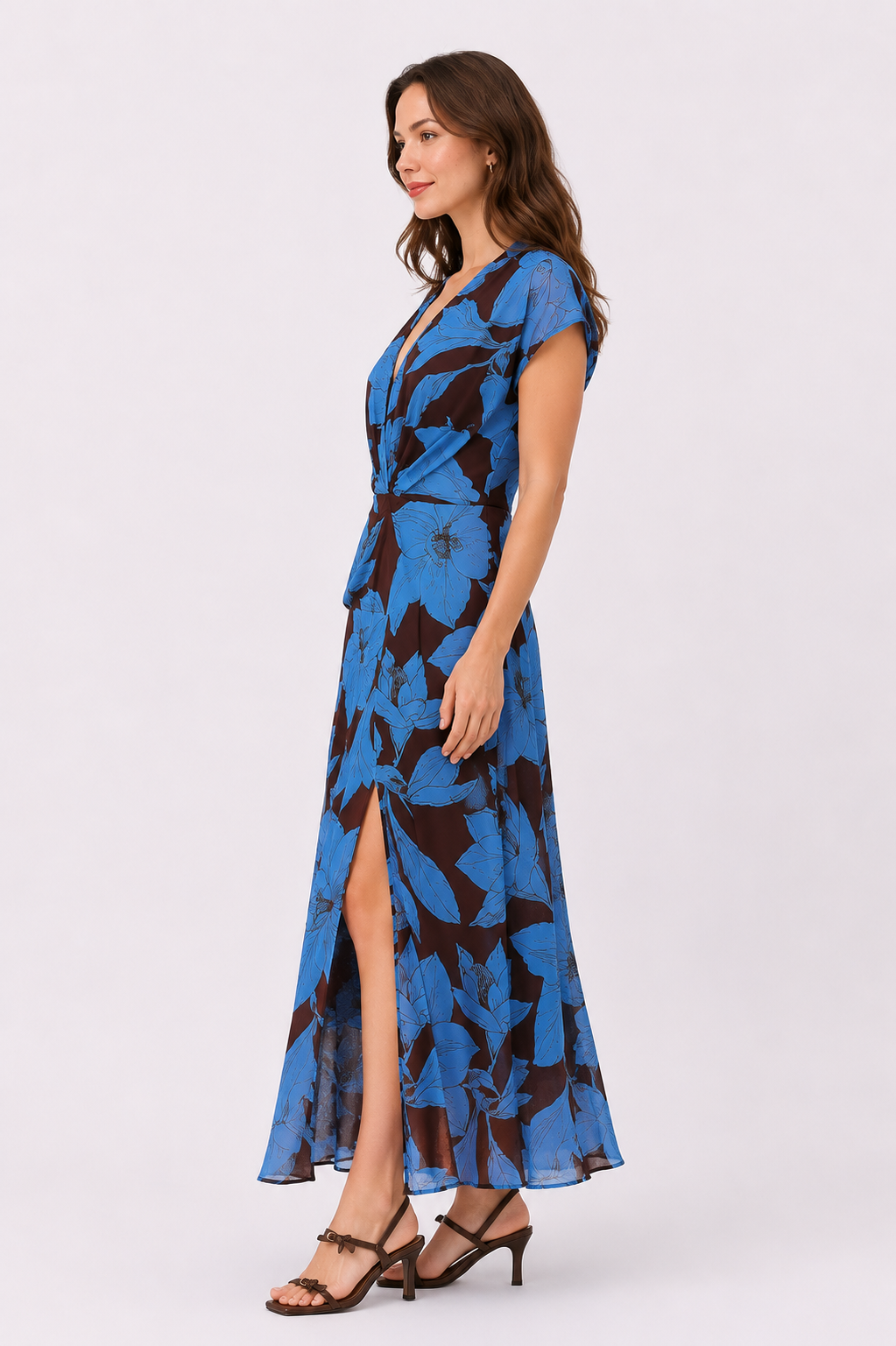 Tara Dress - Chocolate and blue floral