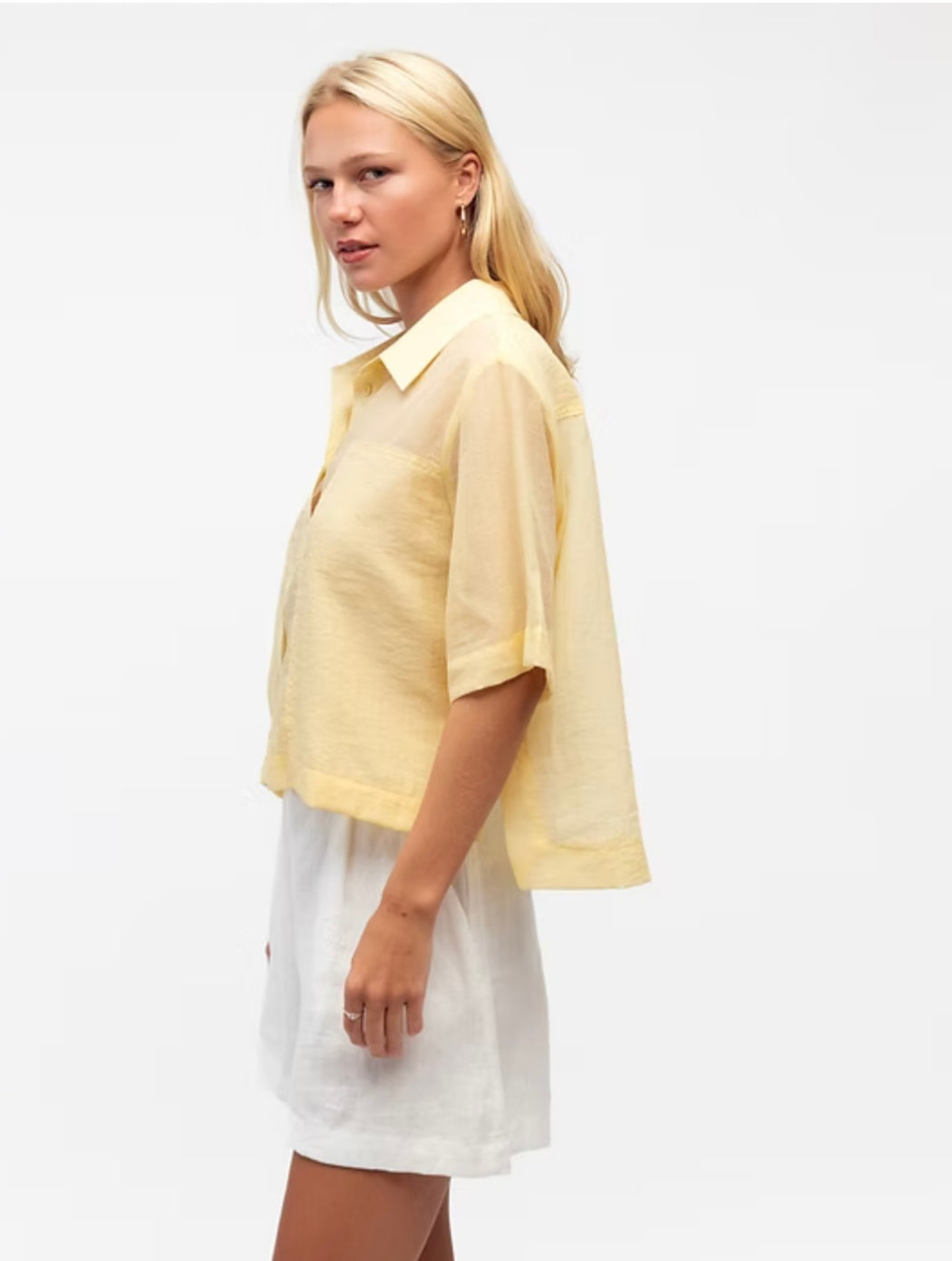 Short Sleeve Button up  Blouse - Butter yellow