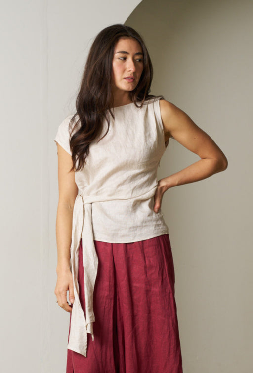 Cap Sleeve Linen Tie Top - Natural