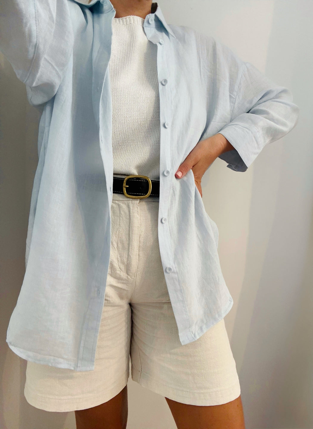 Little Lies Linen Shirt - Light Blue