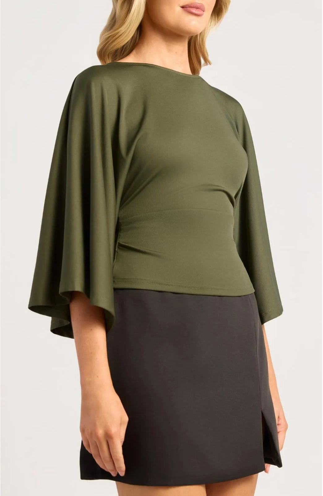 Tie back Wide sleeve Blouse - Khaki