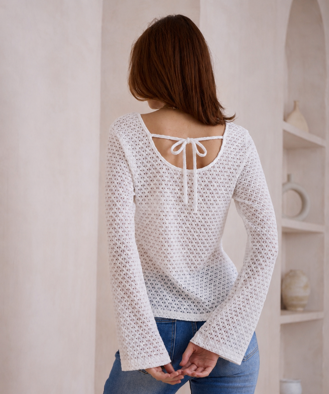 Tie Back Crochet Top - Ivory