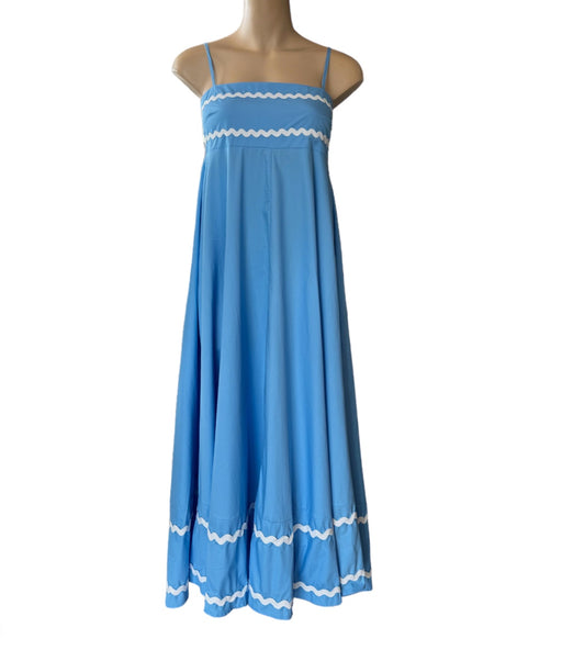 Cotton Ric Rac Maxi Dress  - Blue and White