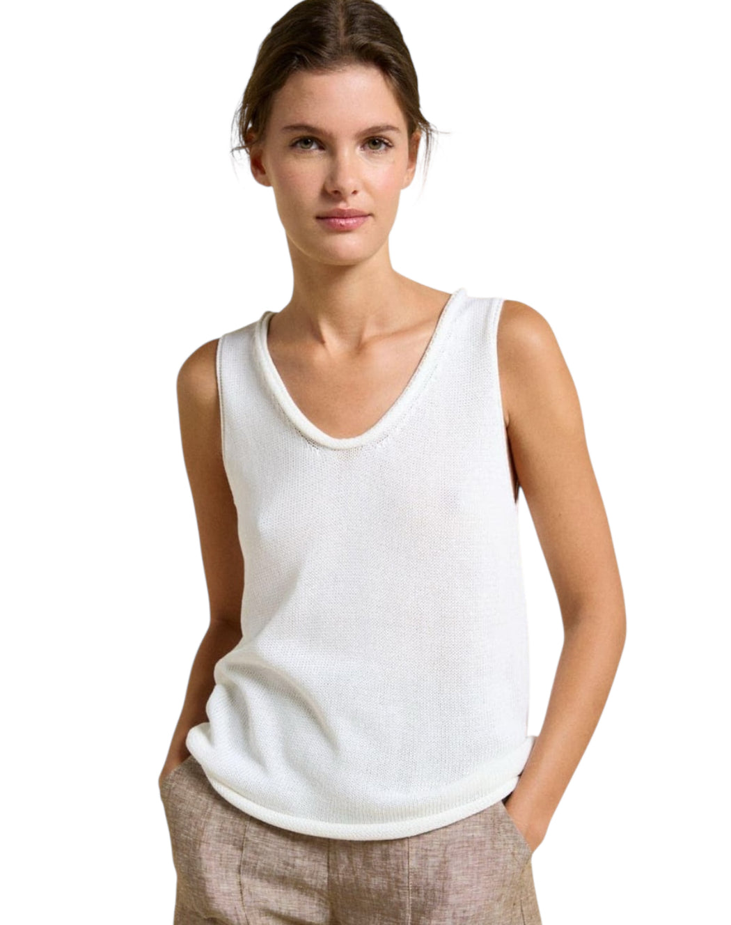 New roll edge Little Lies Knit Spring Tank Top - White