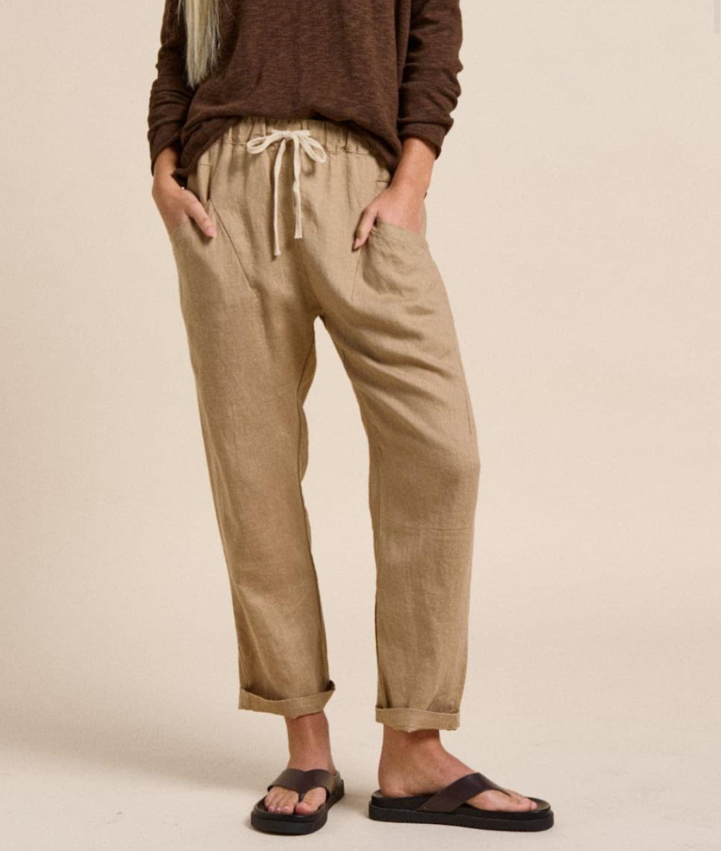 Little Lies Luxe Linen Jogger Pants - Tan