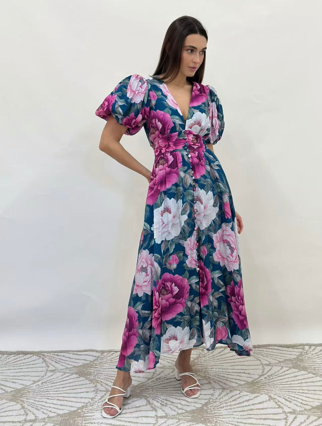 Cup day Floral Dress  - Teal Floral