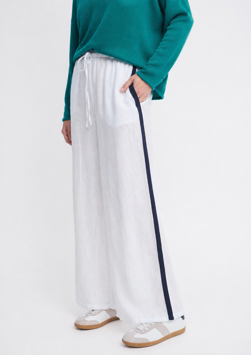 Linen Wide leg pants - White & Navy stripe