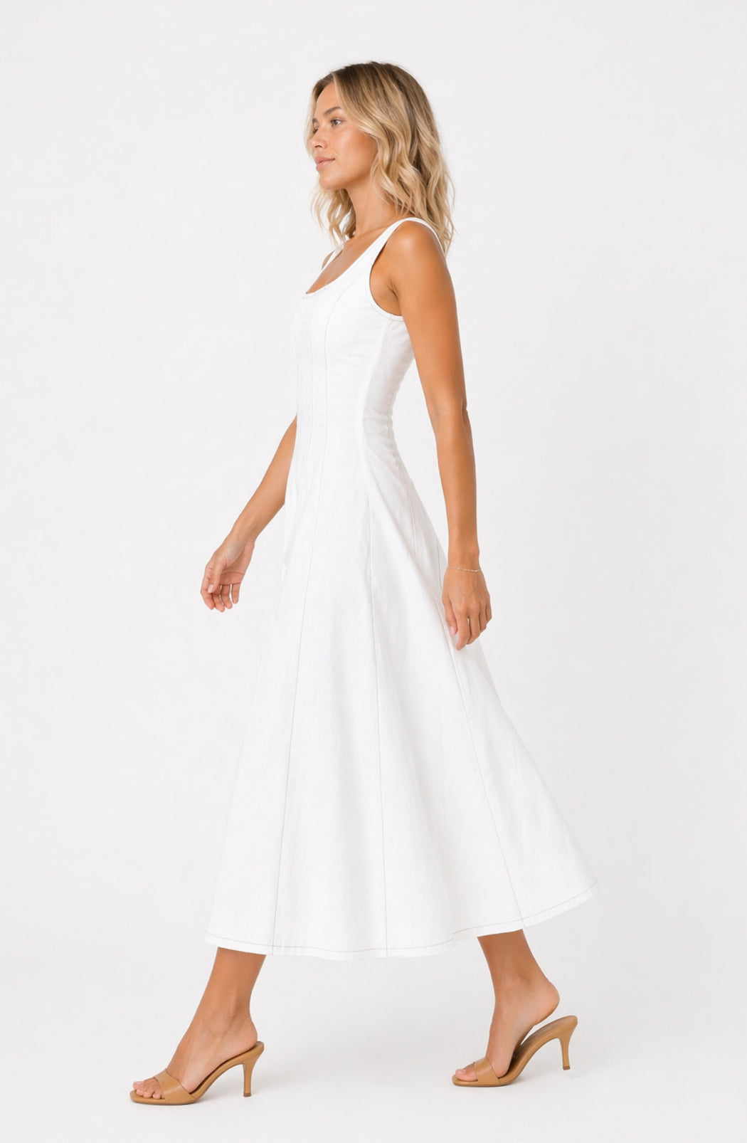 Denim Midi Dress - White