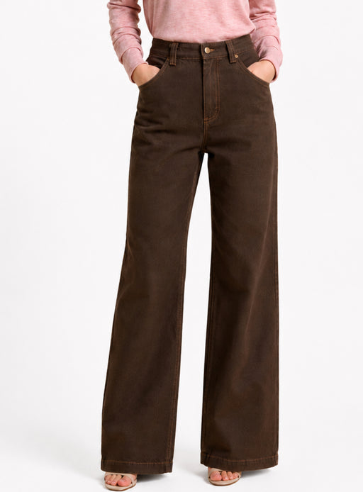 Wide leg Stretch Jeans - Chocolate