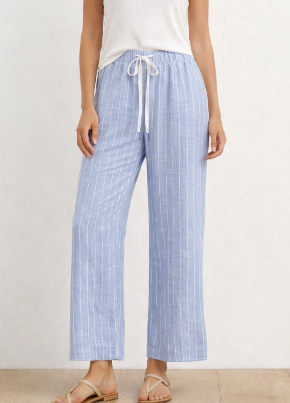 Straight leg Pants - Blue and white stripe