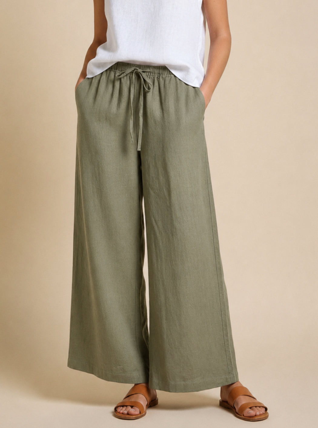 Little Lies Tara Linen Pants - Khaki
