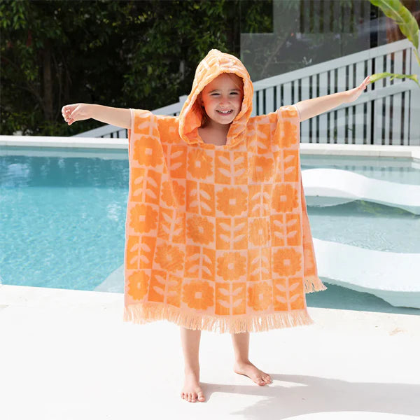 Kids towel Poncho - Orange print