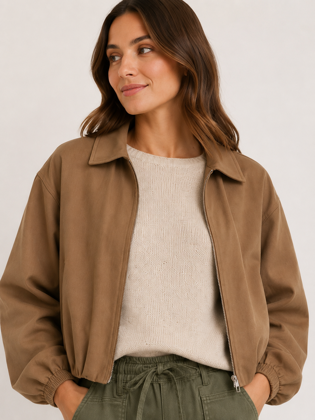 Crop Zip Jacket - Tan