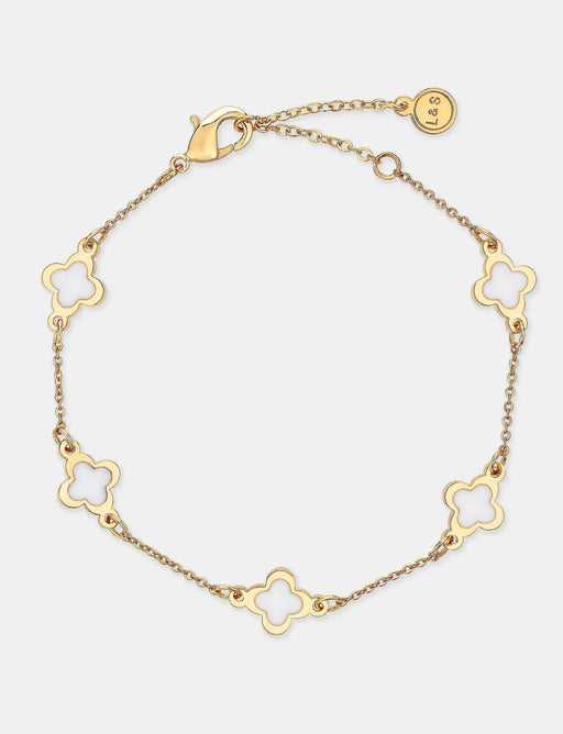 18k Plated Gold Clover and white Bracelet