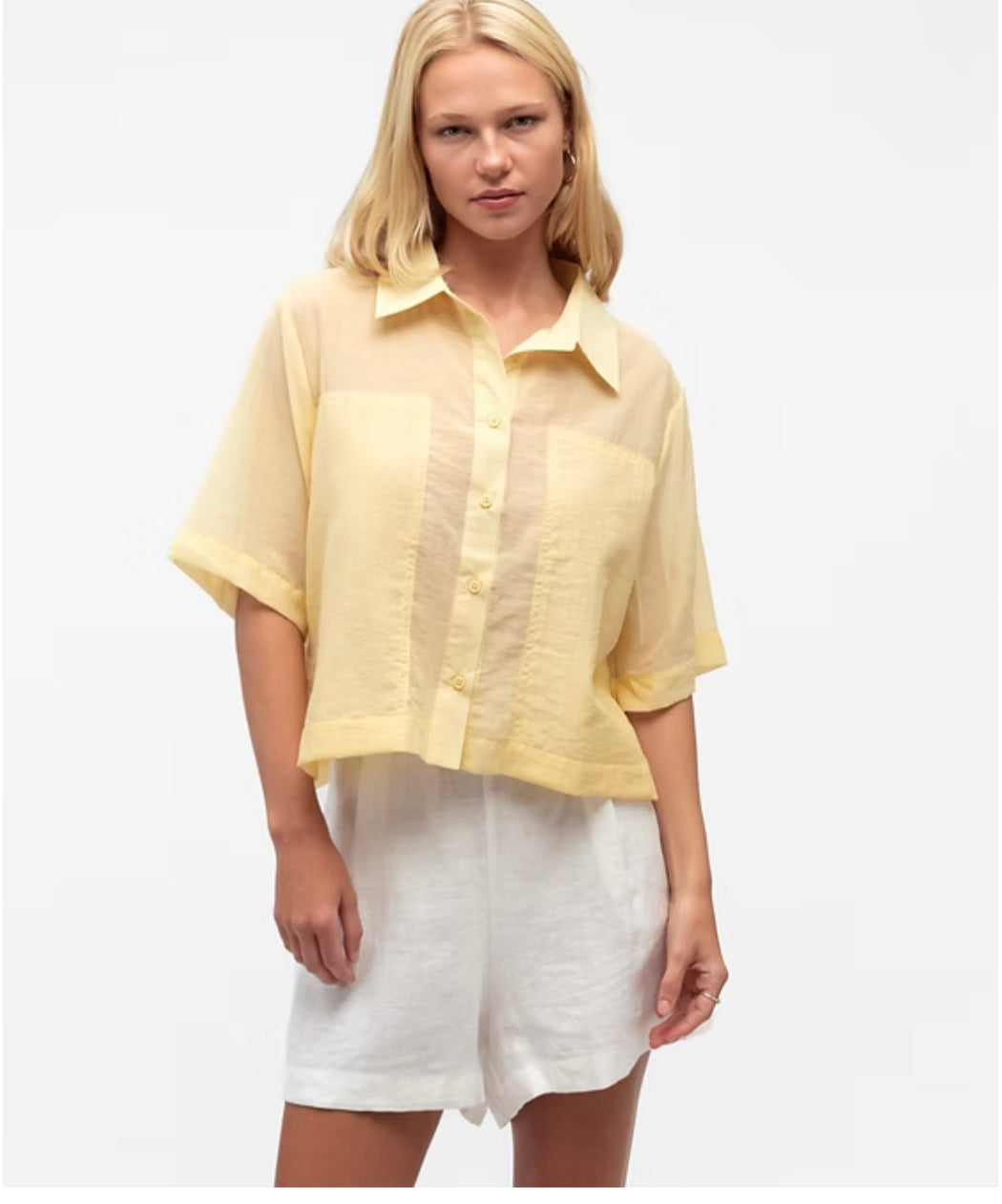 Short Sleeve Button up  Blouse - Butter yellow
