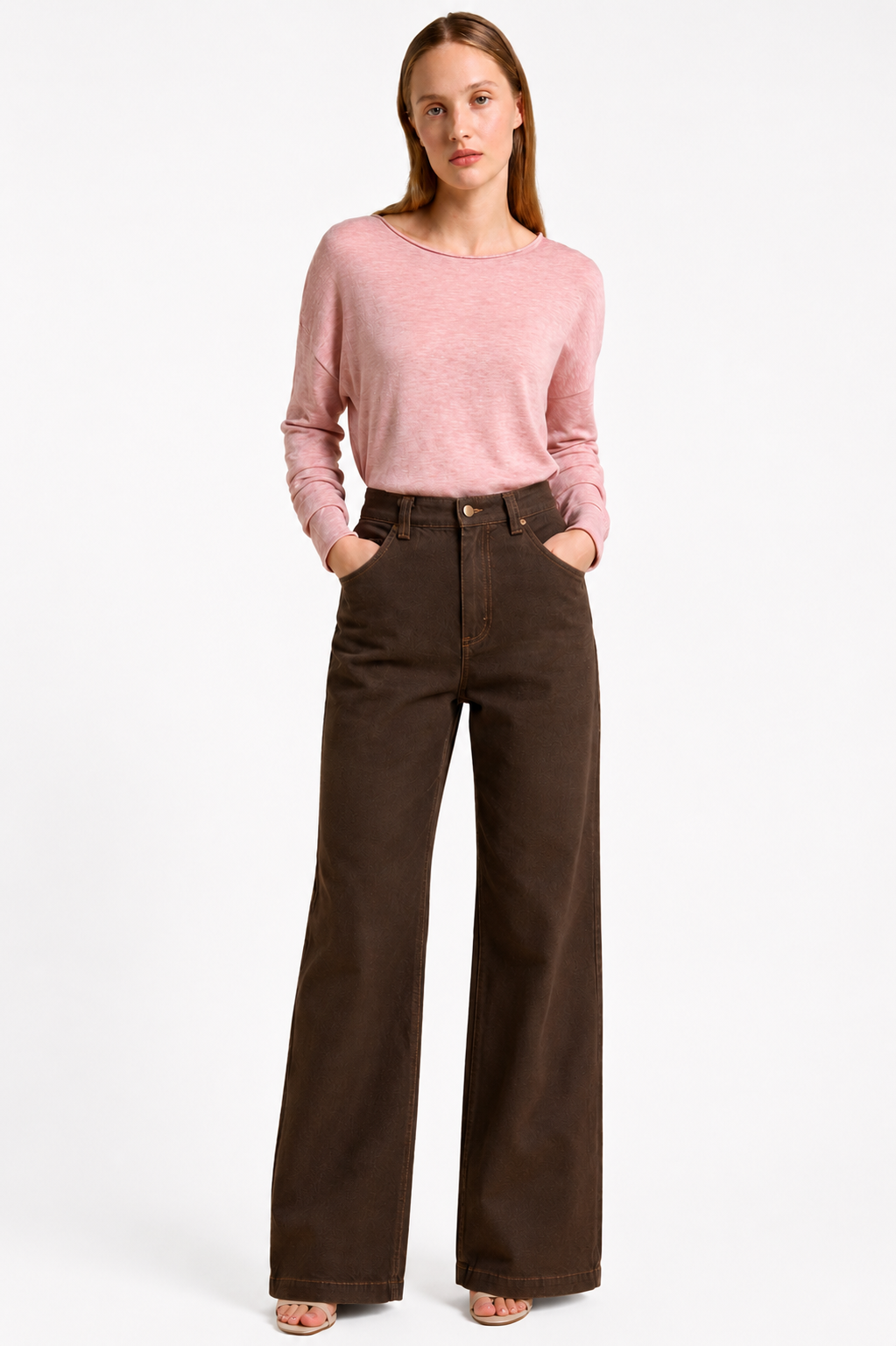 Wide leg Stretch Jeans - Chocolate