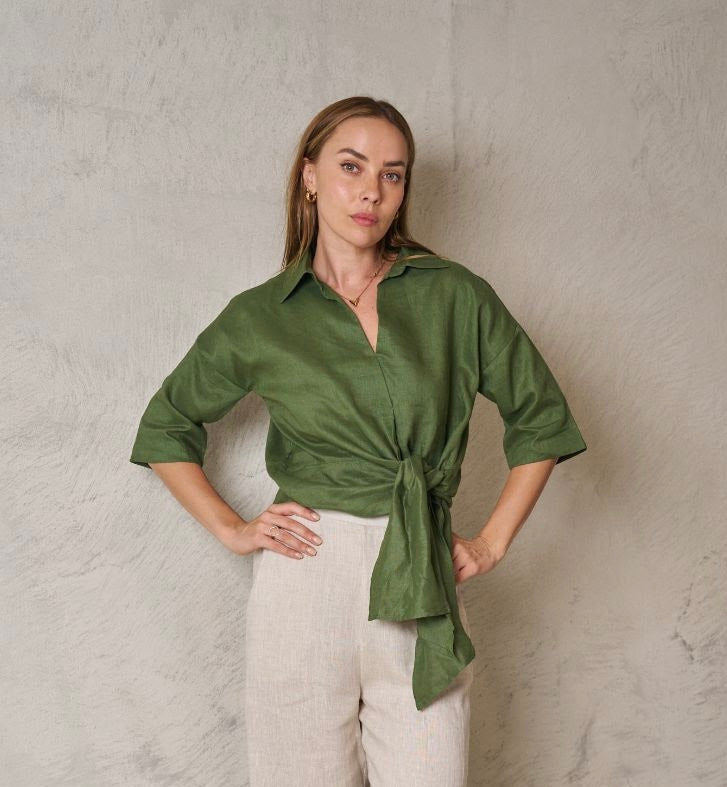 Linen Tie Top - Green