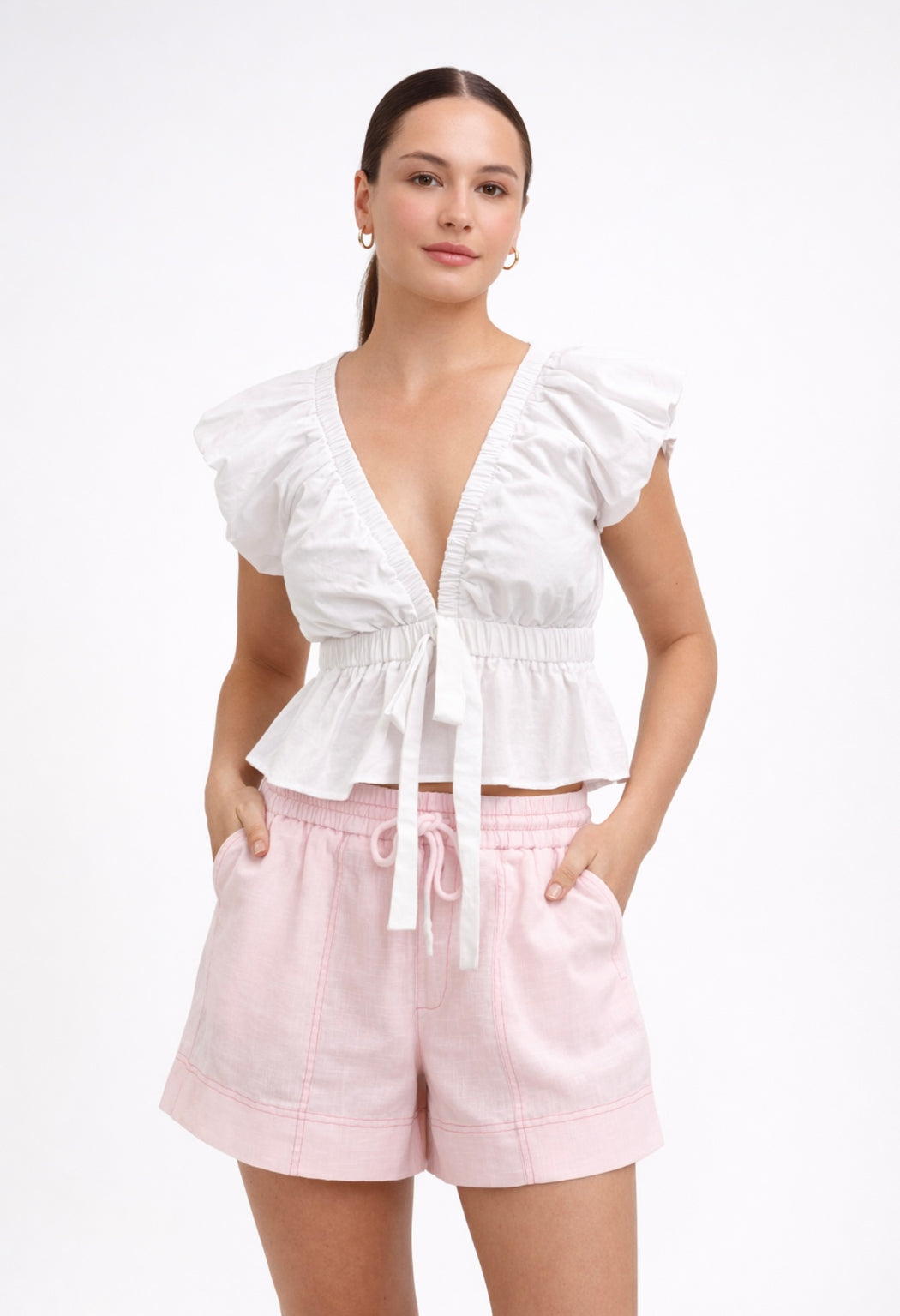Flutter sleeve crop top - White