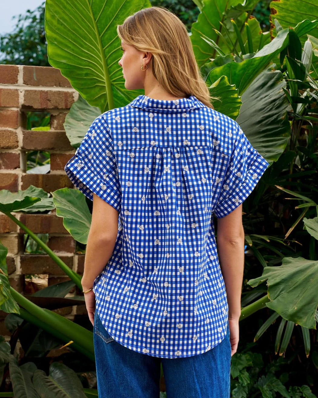 Cotton Short Sleeve Shirt - Blue check