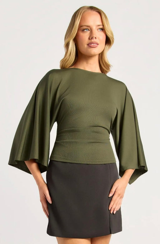 Tie back Wide sleeve Blouse - Khaki
