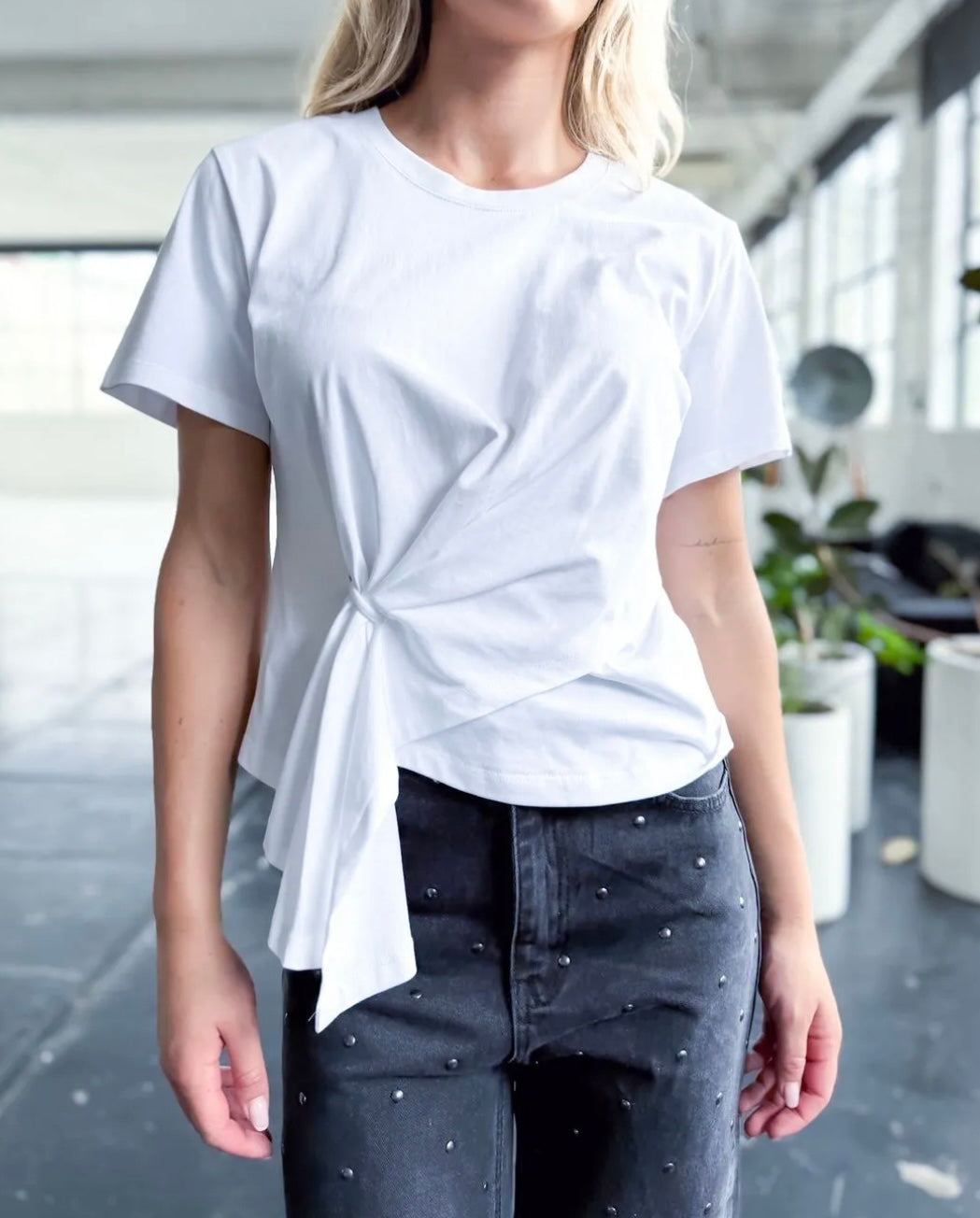 Pleat Cotton Tee - White
