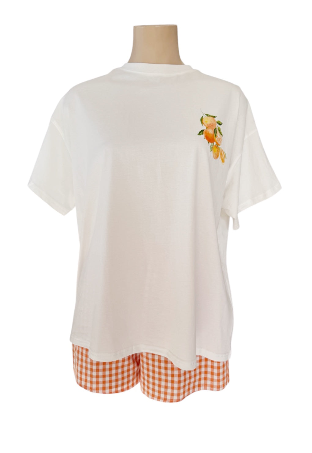 Aperol Set - White Tee and Orange gingham shorts