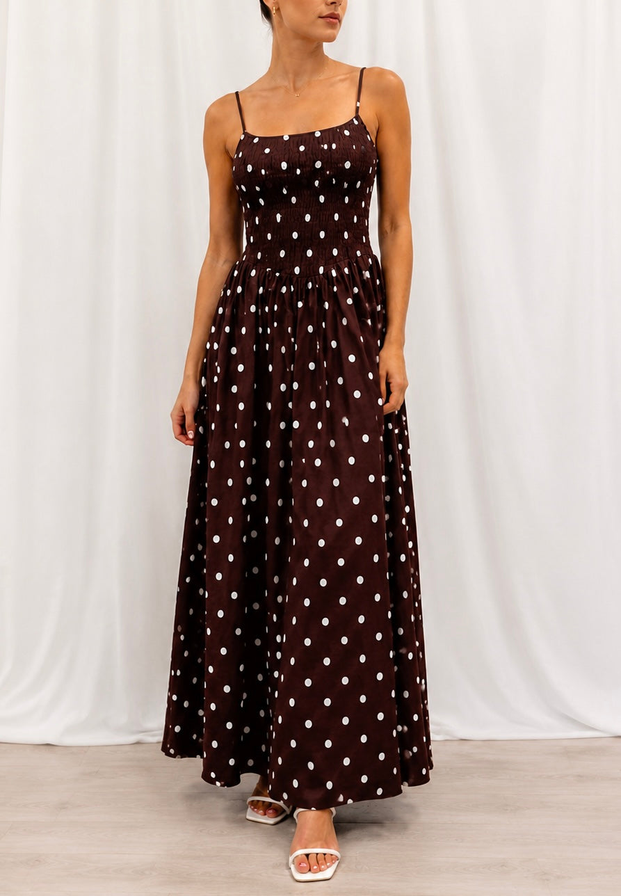 Polka dot Maxi Dress - Chocolate and White