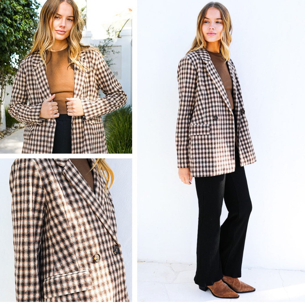 Check Blazer - Tan and white