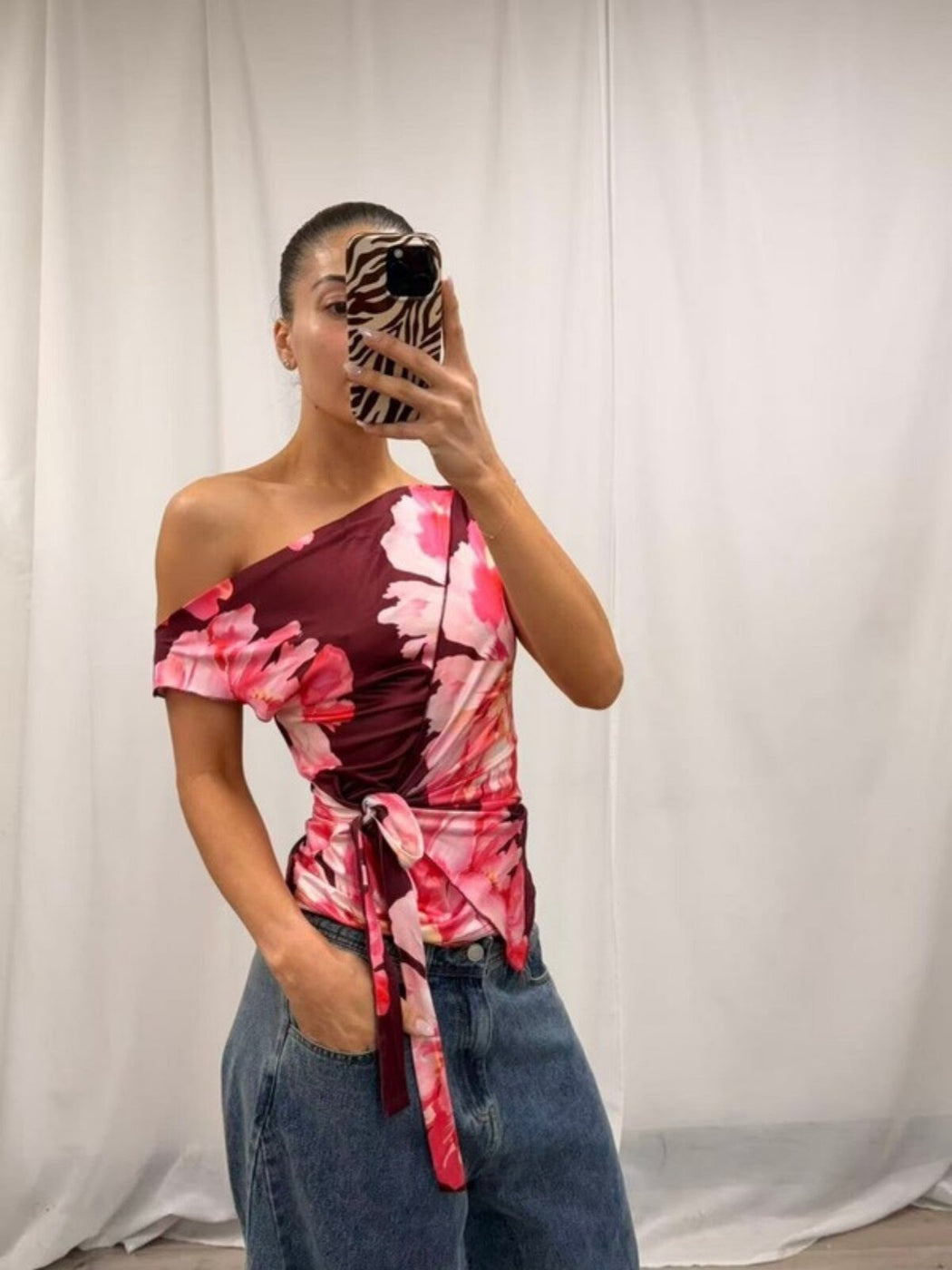 Rue Mesh Orchid Top - Floral Pink and Red
