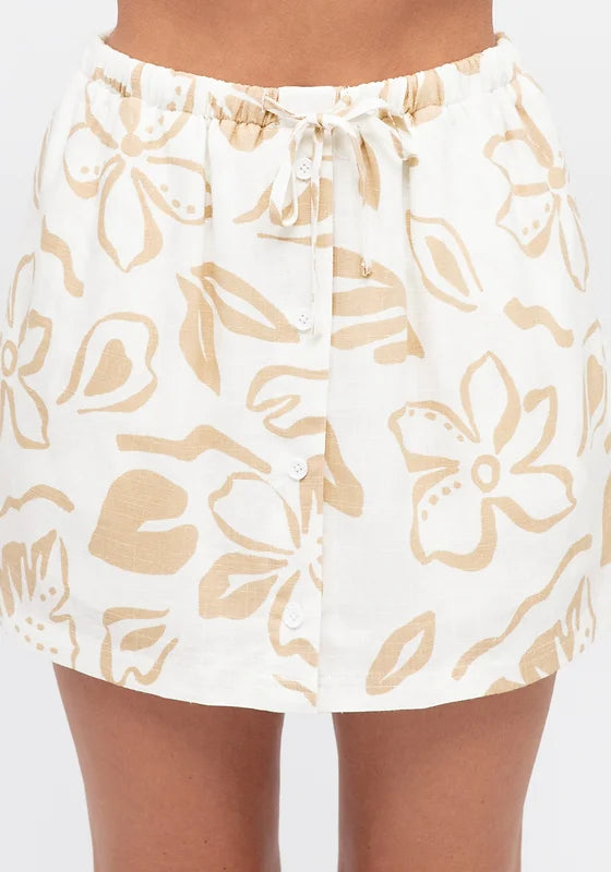 Kaia Linen Blend Skorts - Tan and White