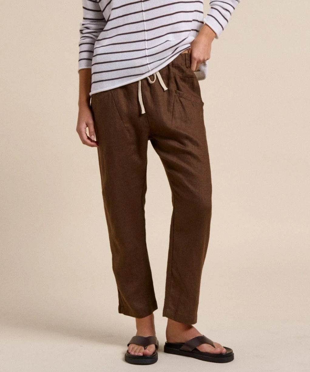 Little Lies Luxe Linen Jogger Pants - Chocolate