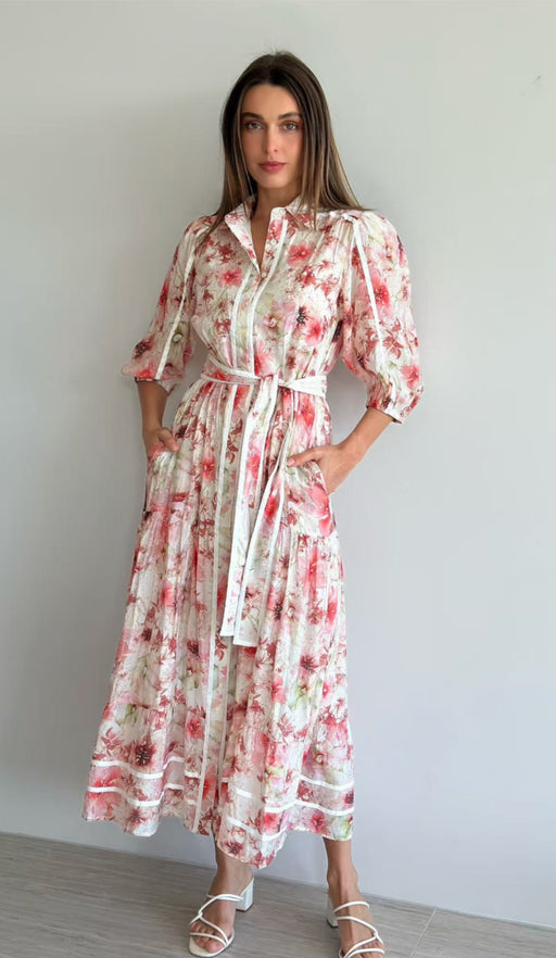 Floral midi Dress - Pink mulri