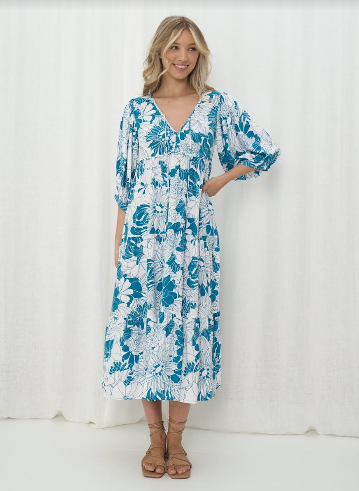 In Bloom Midi Dress - Blue Floral