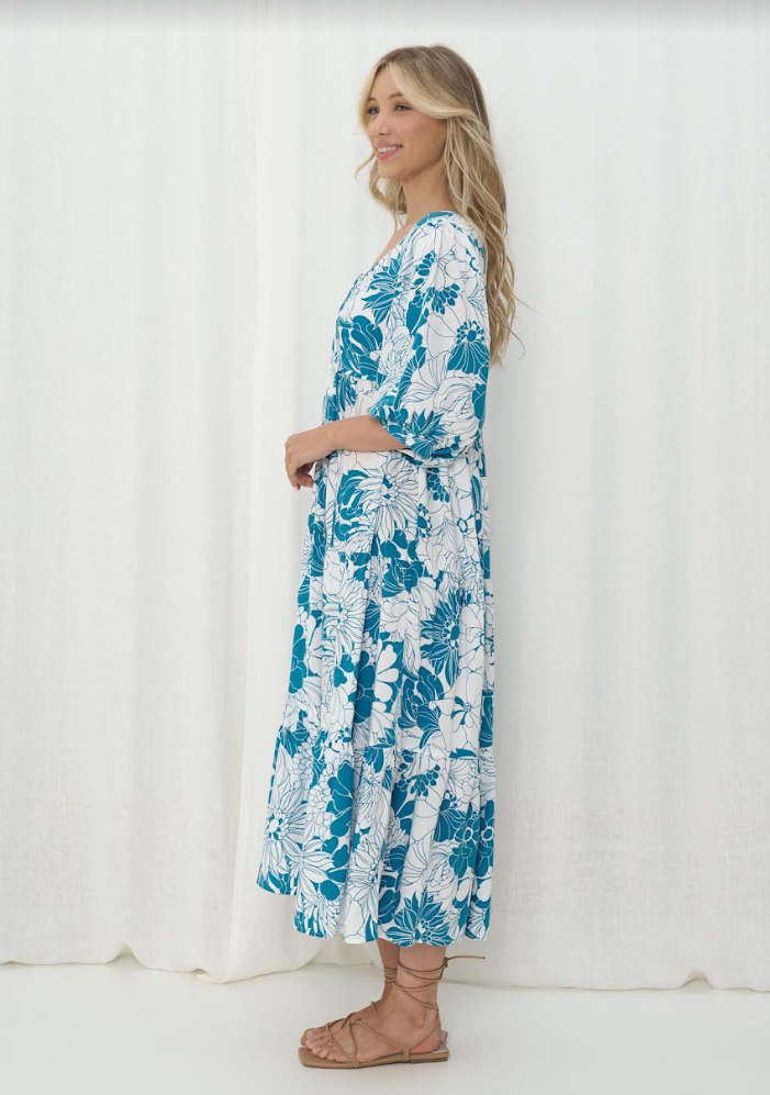 In Bloom Midi Dress - Blue Floral
