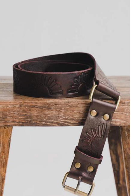 Hobo and Hatch Genuine Leather Belt - Rising Sun - Vintage Brown