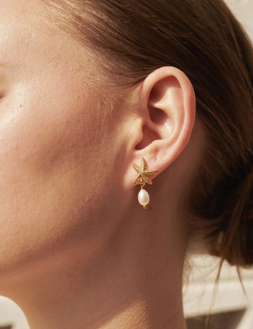 18K Gold Plated Starfish and Pearl Studs