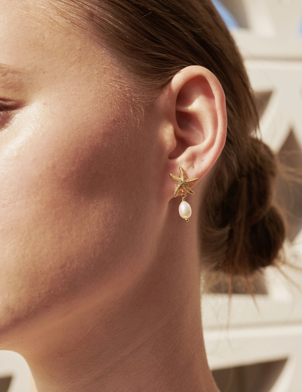 18K Gold Plated Starfish and Pearl Studs
