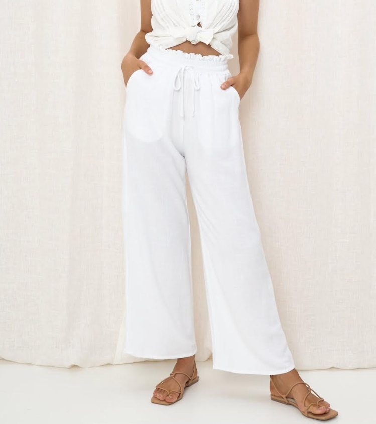Essential Linen Blend Pants - White