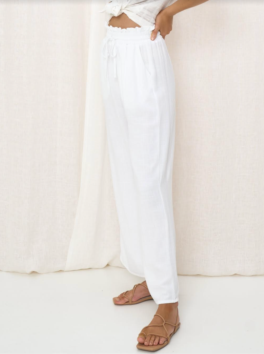 Essential Linen Blend Pants - White