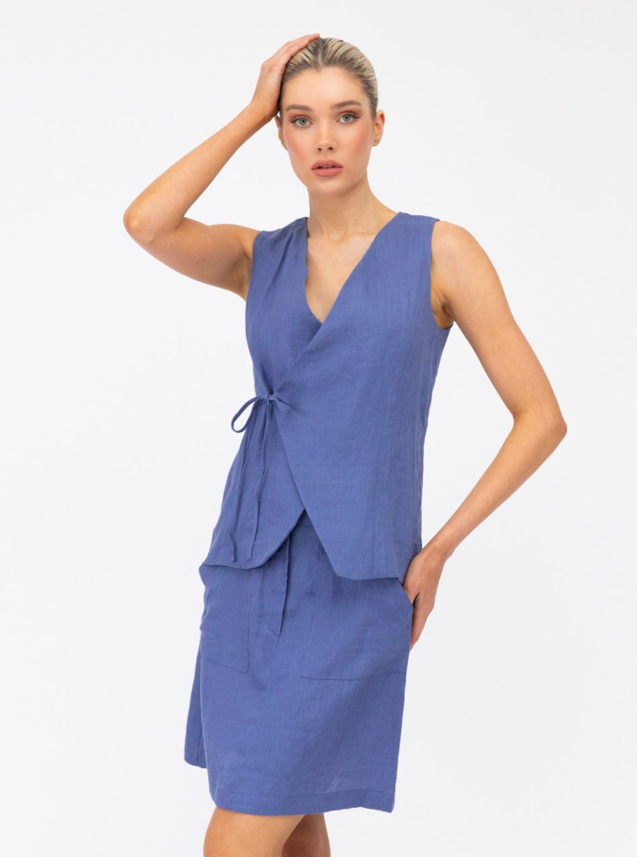 Linen Set Mini Skirt- Blue