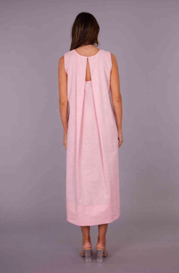 Linen blend Pastel Dress  - Pink