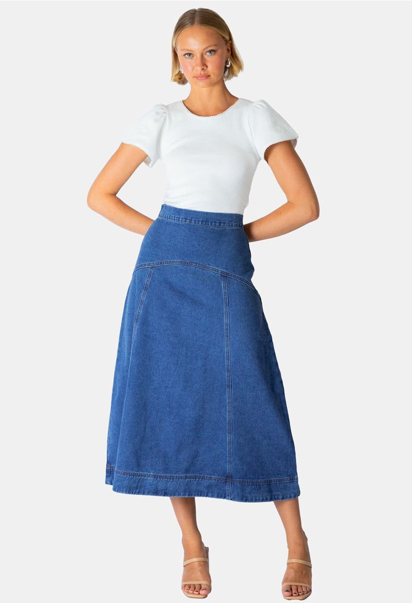 Denim Midi Skirt - Blue