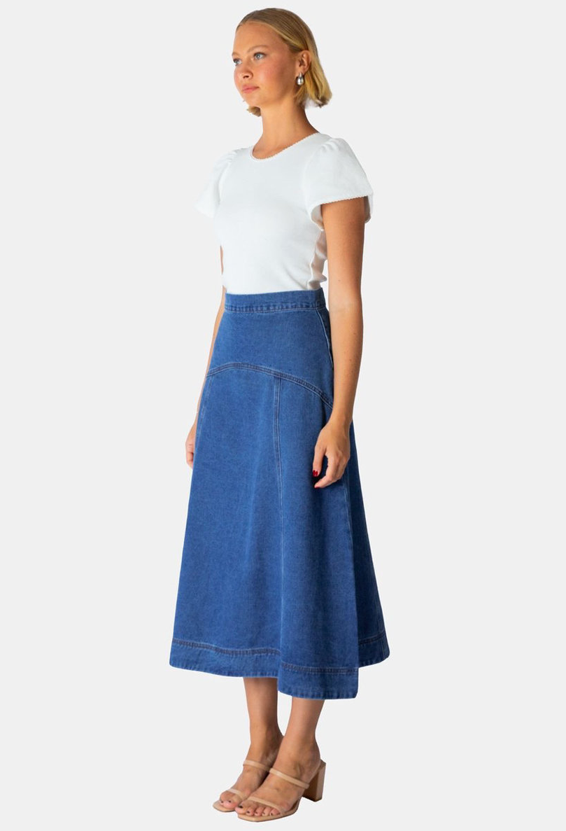 Denim Midi Skirt - Blue