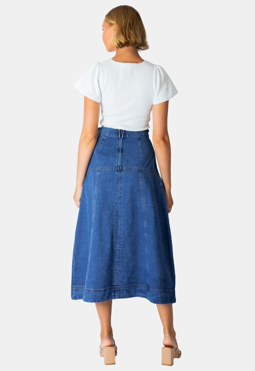 Denim Midi Skirt - Blue