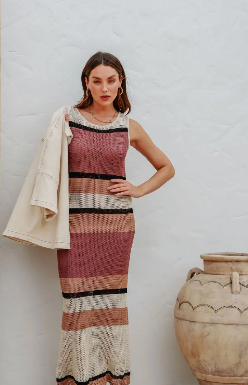Bella Crochet Maxi Dress - Stripe