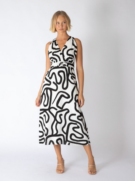 Tiffany Scribble Midi Dress  - Black and White
