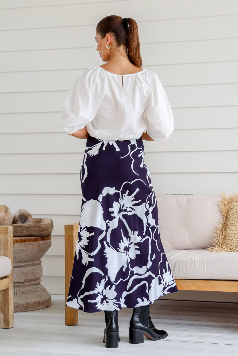 Melody Maxi Skirt- Navy and White Floral