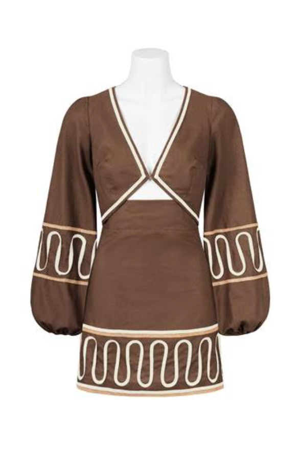 Chocolate Cord Detail Mini Dress  - Chocolate and Cream