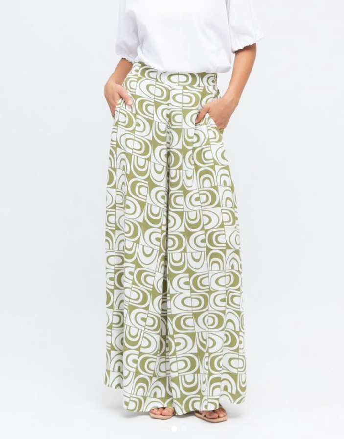 Elevate Palazzo Pants - Green Arch Print