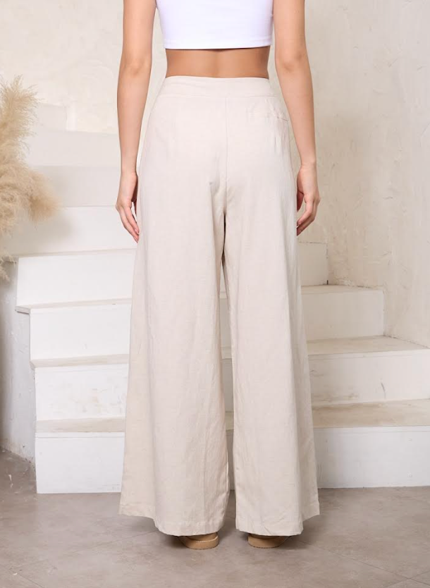 Linen Blend Dress Pants - Cream